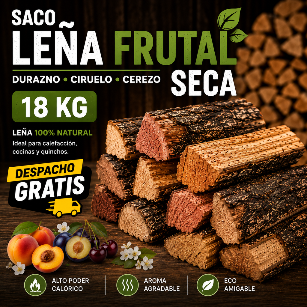 Saco de Leña Frutal 18 Kg + Despacho Gratis en Santiago*