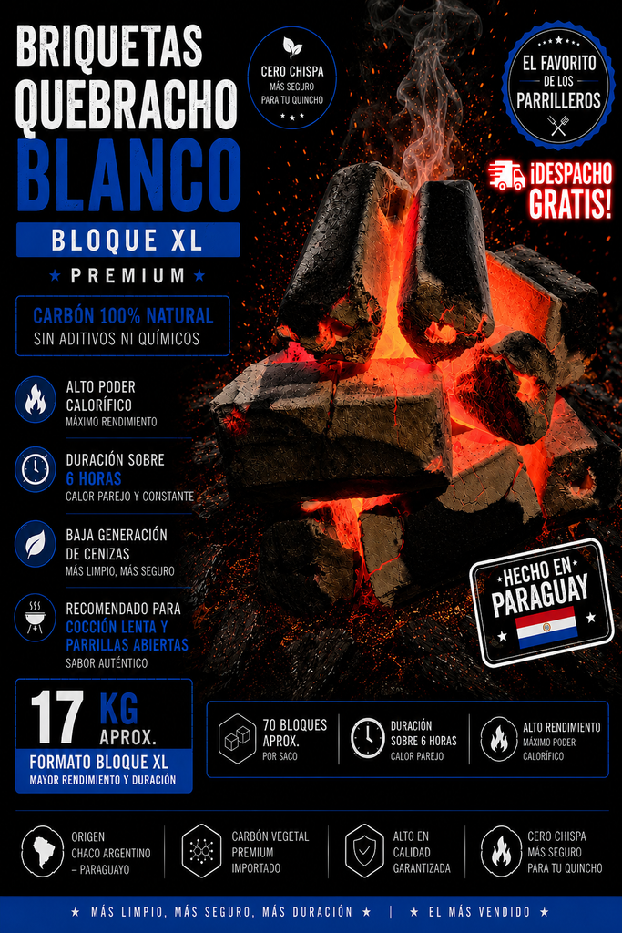 Briquetas Bloque XL Quebracho Blanco 17 Kg + Despacho Gratis en Santiago *