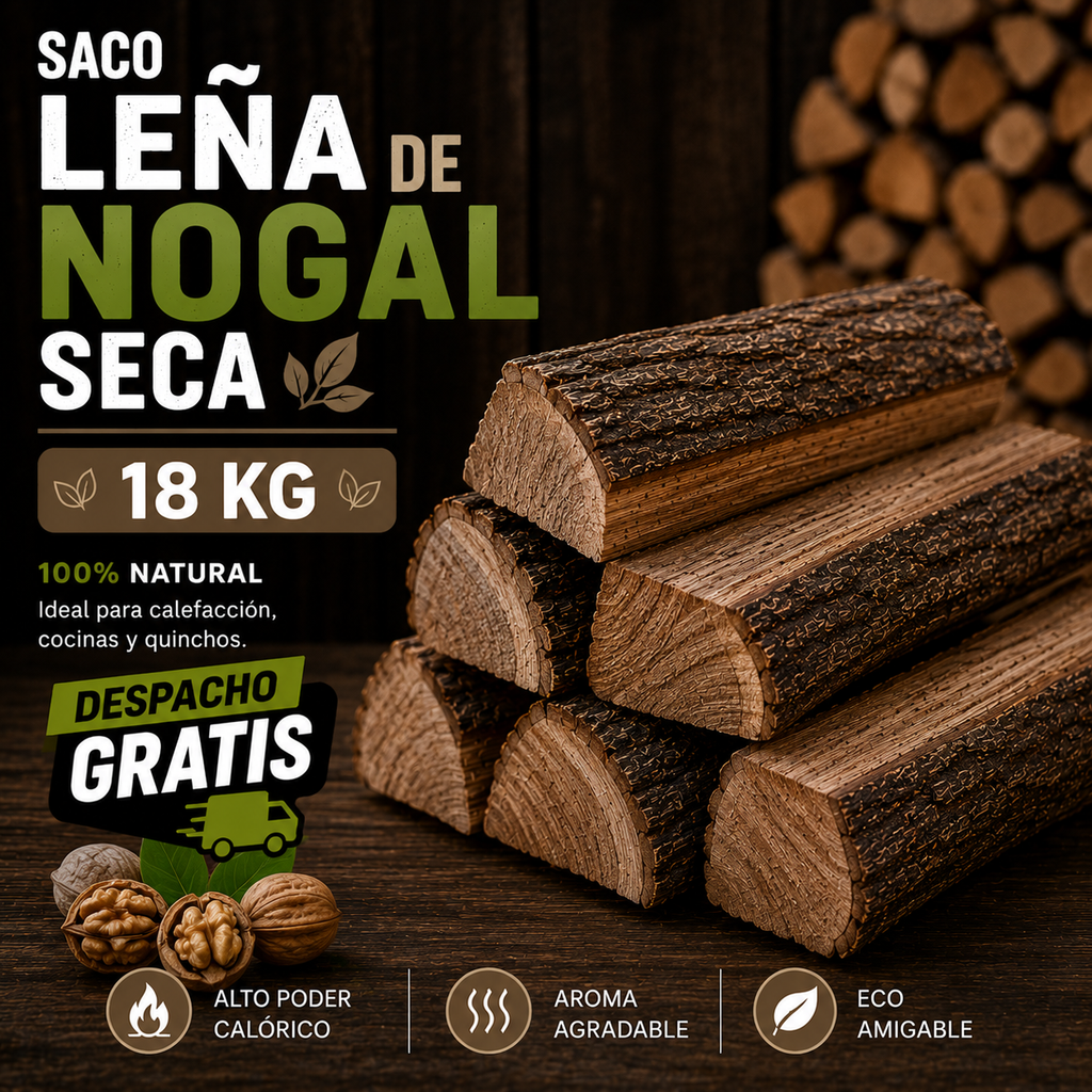 Saco de Leña Nogal 18 Kg + Despacho Gratis en Santiago*