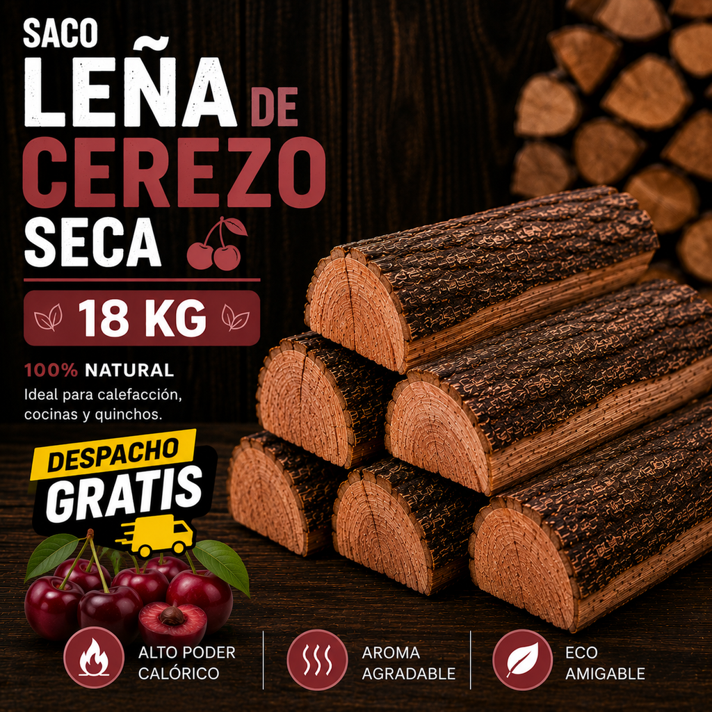 Saco de Leña Cerezo 18 Kg + Despacho Gratis en Santiago*