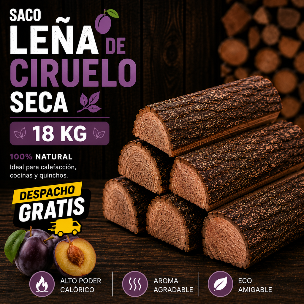 Saco de Leña Ciruelo 18 Kg + Despacho Gratis en Santiago*
