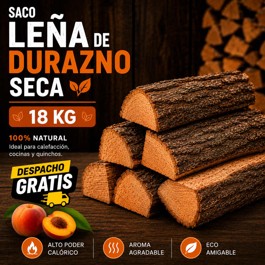 Saco de Leña Durazno 18 Kg + Despacho Gratis en Santiago*