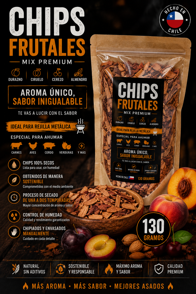 Chips Frutal 130 gramos para ahumar.